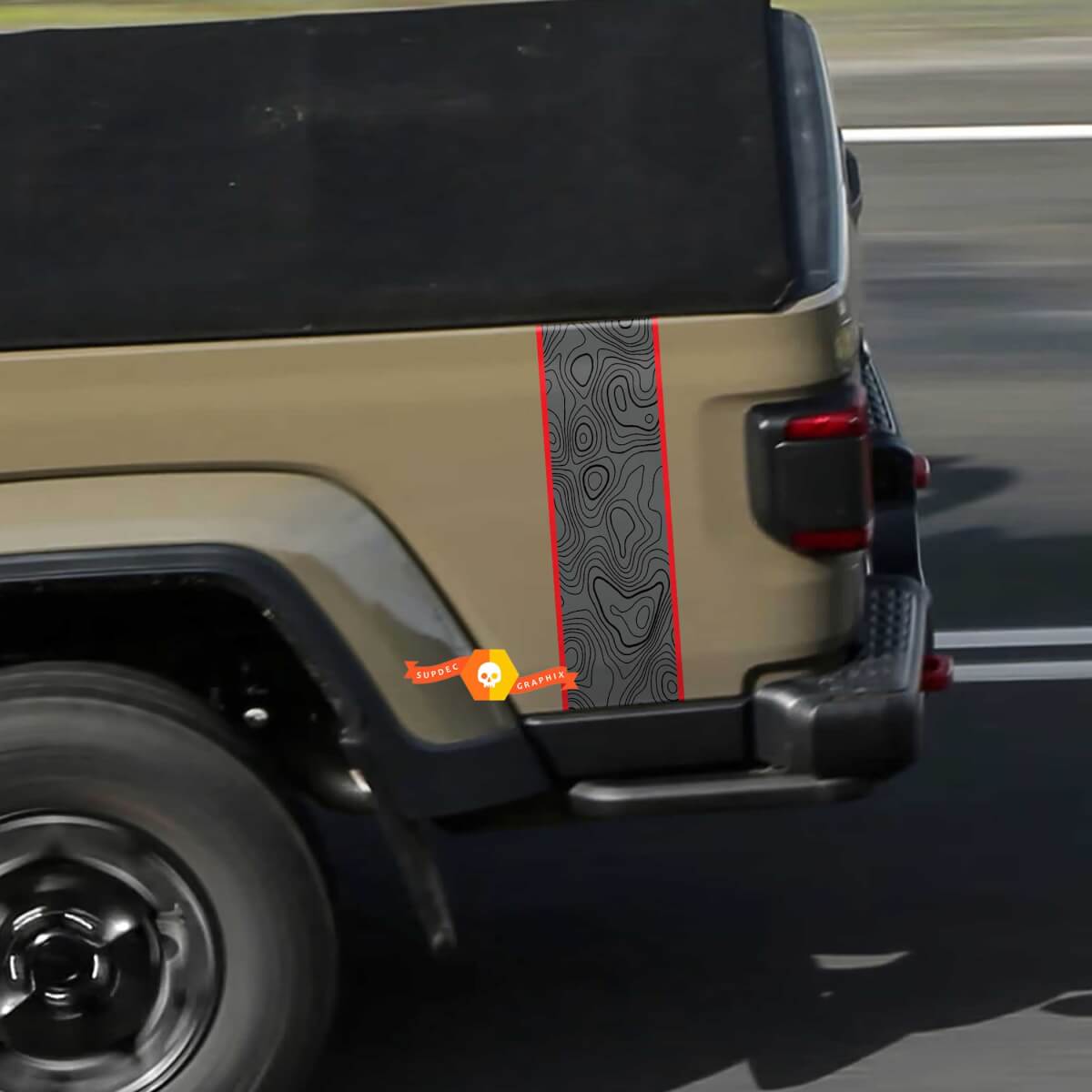 Carte topographique Jeep Gladiator Bandes latérales arrière Vinyl Graphics 3 couleurs
