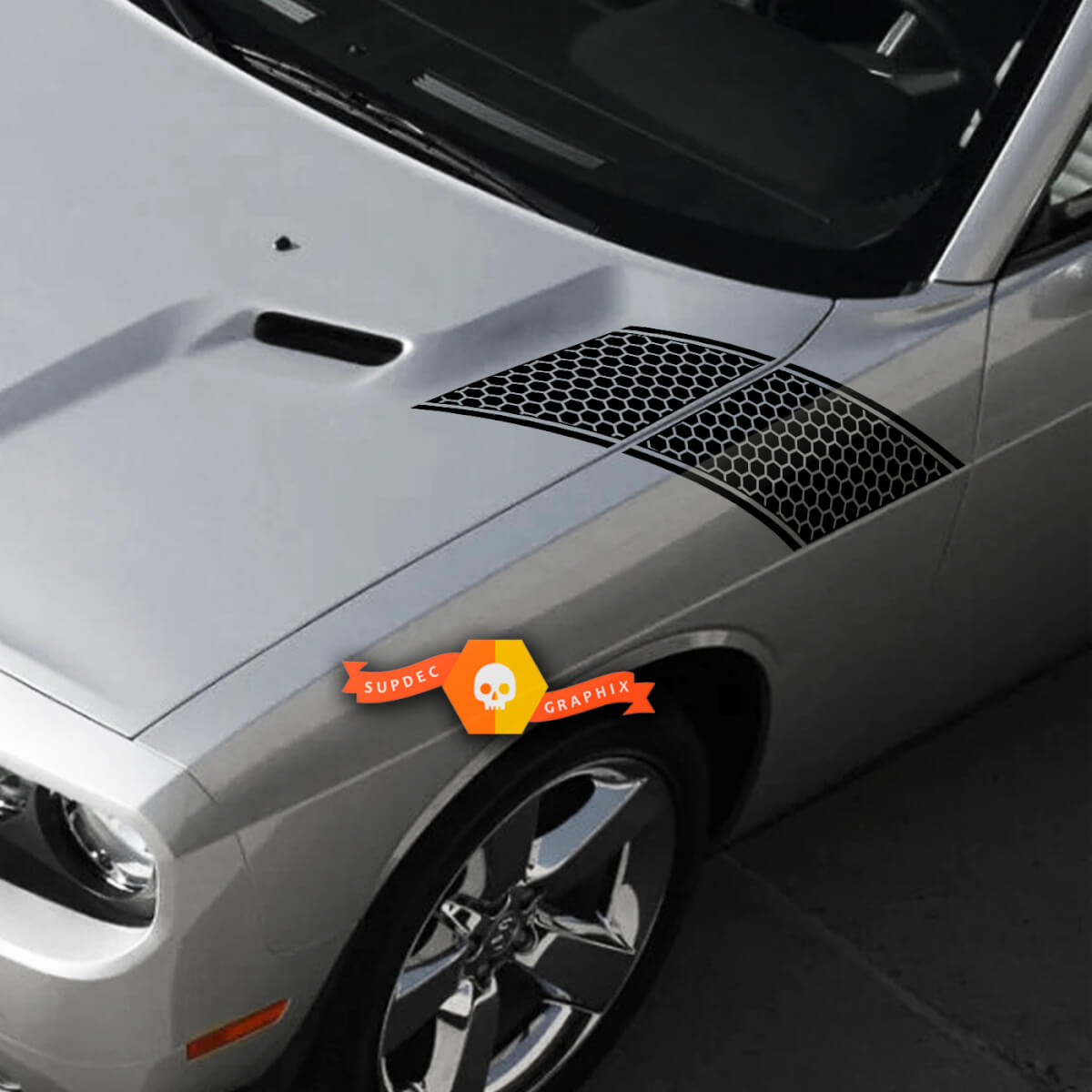 Paire Dodge Challenger capot garde-boue côté bande nid d'abeille garniture course rayures autocollants autocollants pour 2009-2014
