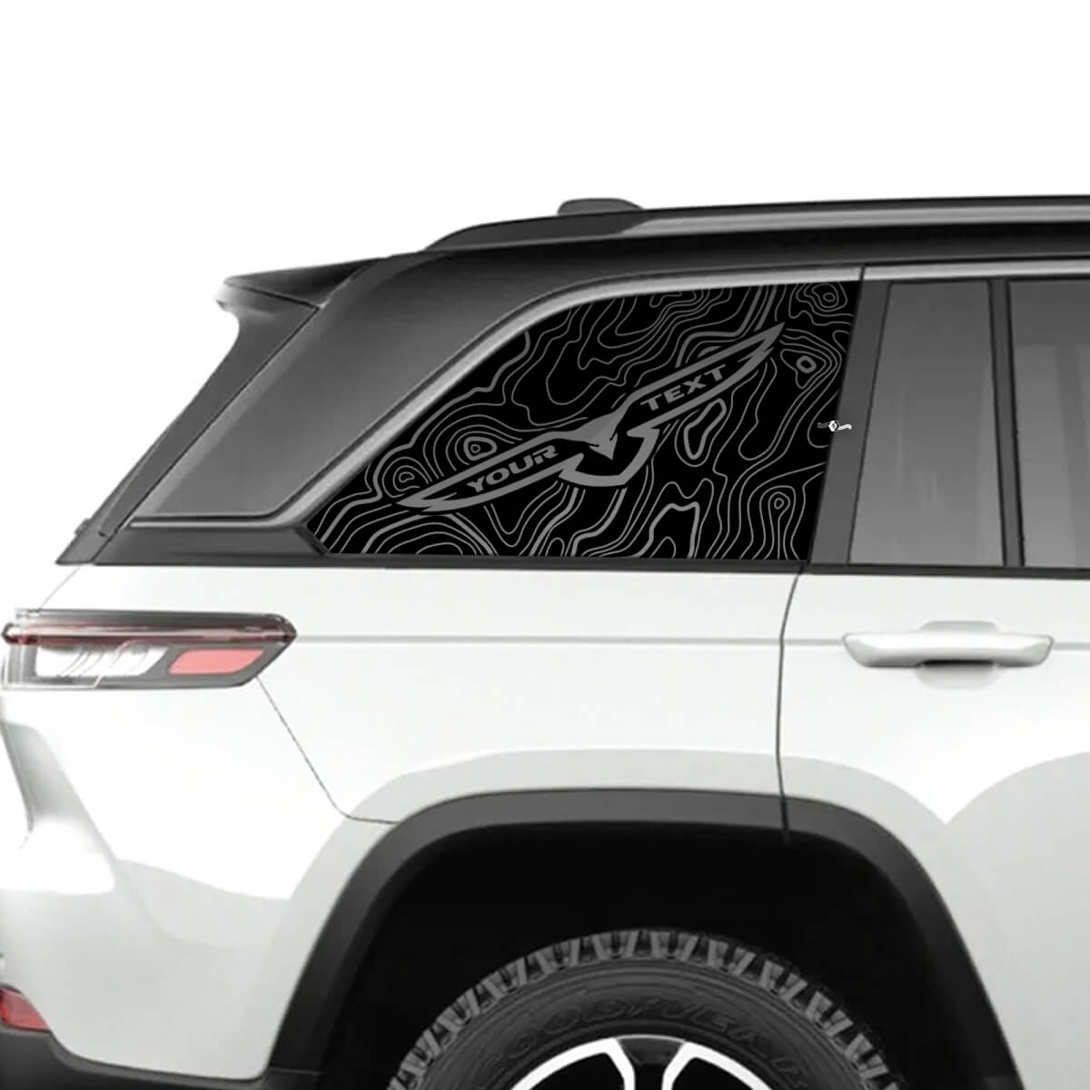 Paire 2023+ Jeep Grand Cherokee Trailhawk Windows Graphic Sticker Decal Blackout Carte topographique Blackout
