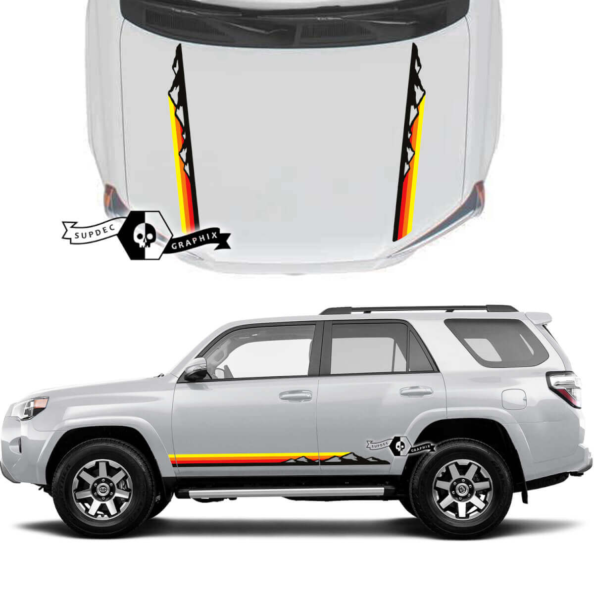 Paire 4Runner 2023 porte latérale capot vieille école coucher de soleil vinyle montagnes décalcomanies bande autocollants pour Toyota 4Runner TRD Kit
