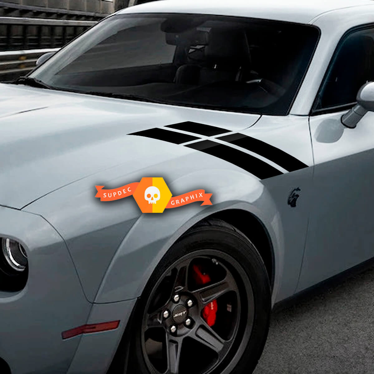 Autocollants en vinyle à bandes de course jumelles pour capot et ailes Dodge Challenger 2015-2023