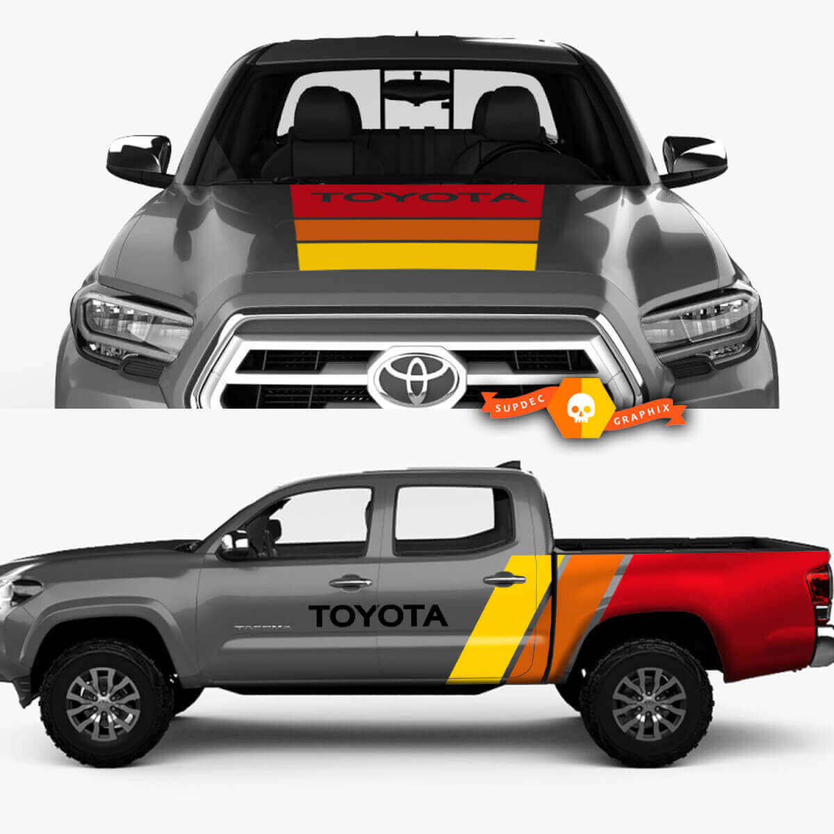 Kit d’autocollants en vinyle rétro old school pour les côtés et le capot de Toyota Tacoma
