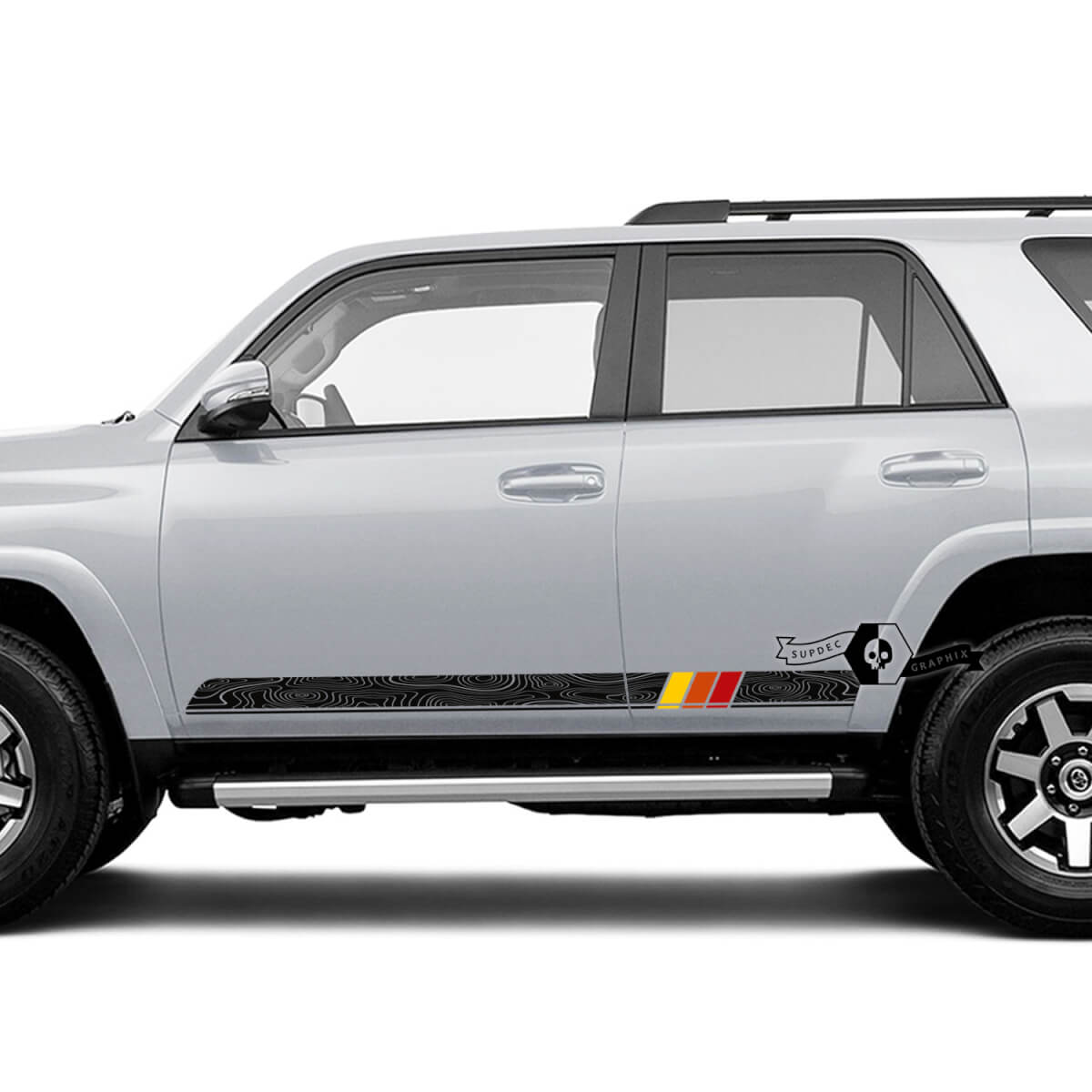 Paire 4Runner 2023 portes latérales vinyle Topo carte topographique coucher de soleil décalcomanies bande autocollants pour Toyota 4Runner TRD
