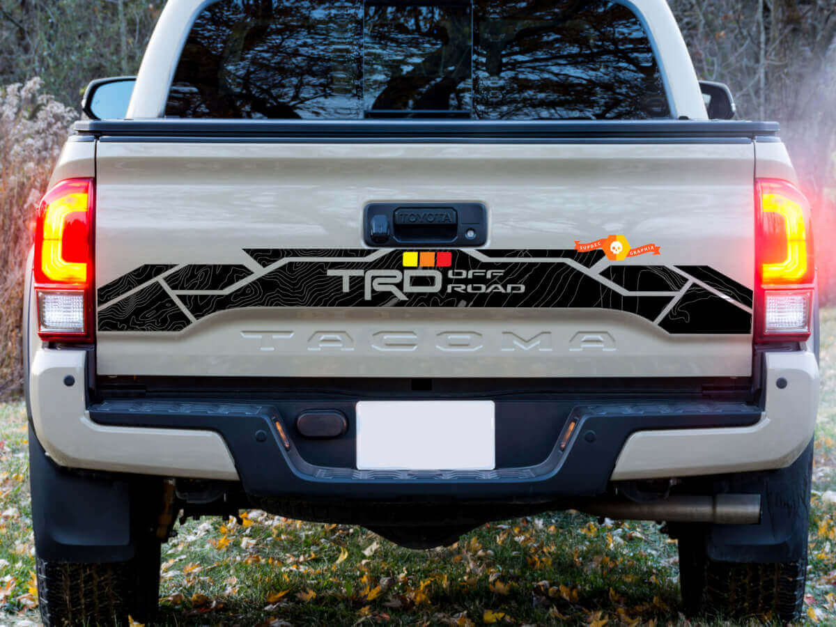 Autocollant vinyle style topographique TRD pour hayon Toyota Tacoma 2016-2024