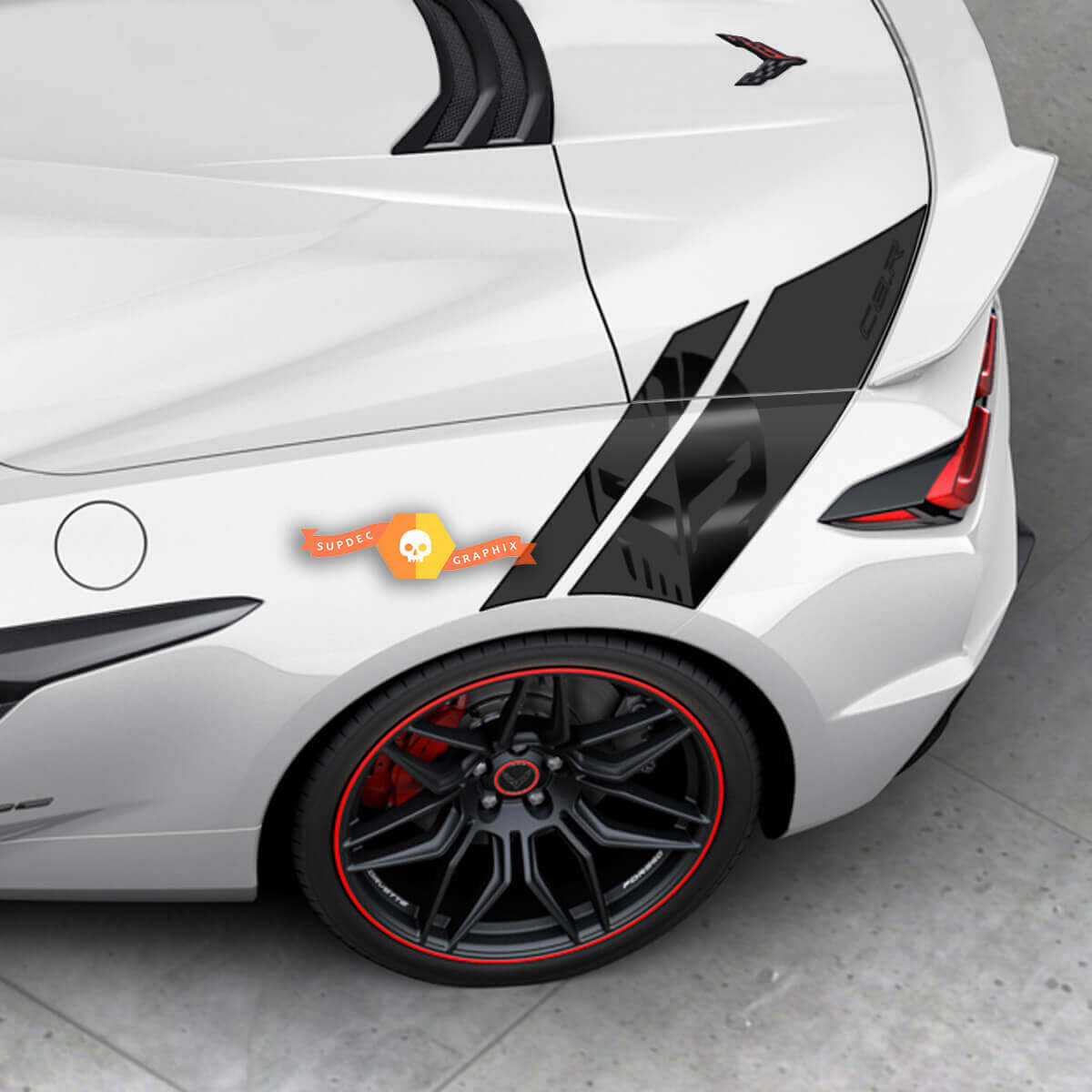 Kit d'autocollants graphiques pour garde-boue de lit latéral, Chevy Corvette Z06 C8, 2 couleurs
