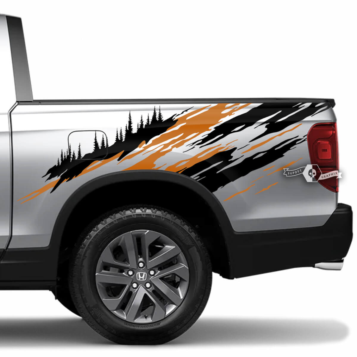 Paire HONDA RIDGELINE Destroyed Splash Bed Fender Vinyl Doors Decal Sticker Graphics 2 Couleurs

