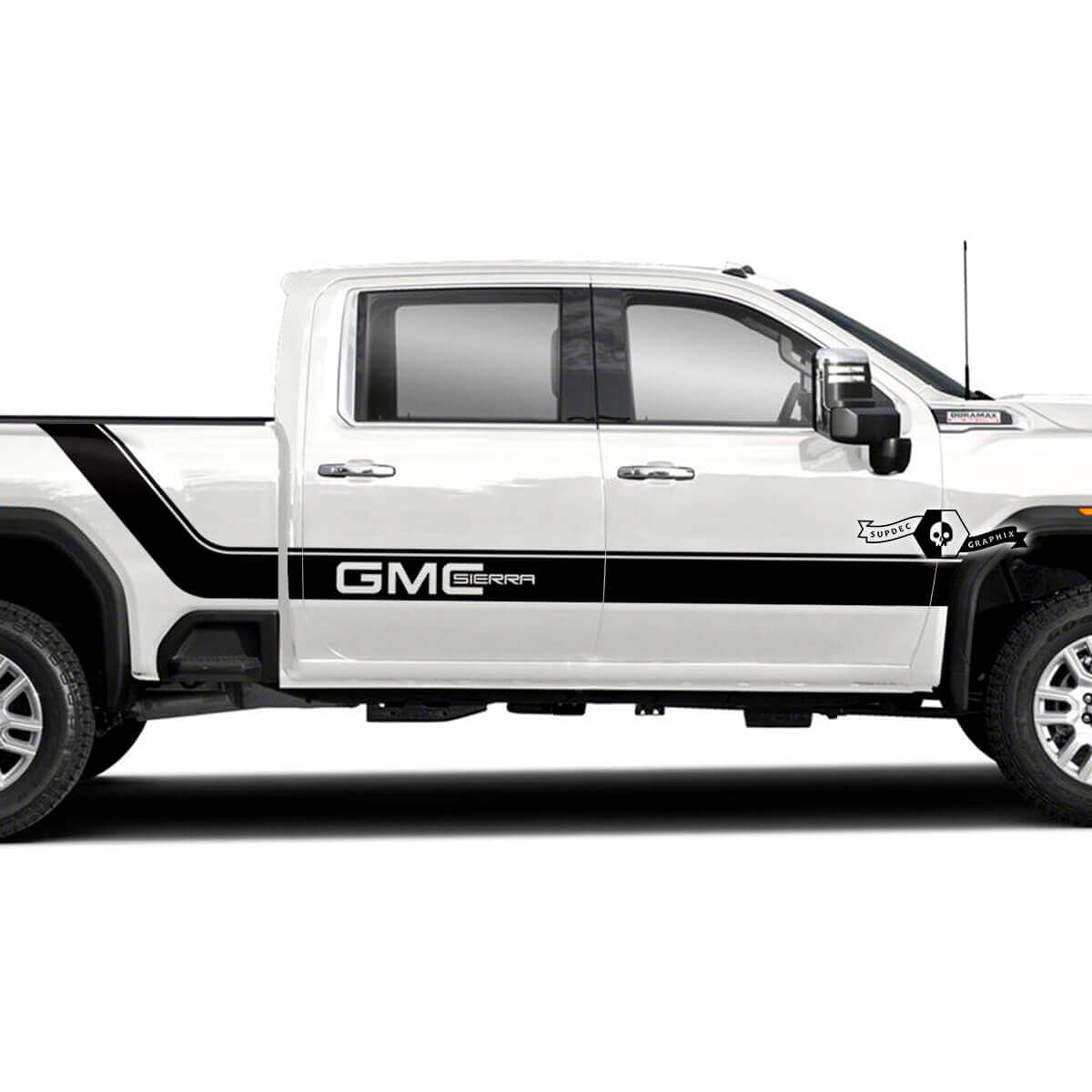 Kit de décalcomanies en vinyle pour bandes latérales courbées avec lettrage GMC pour GMC Sierra 2500HD