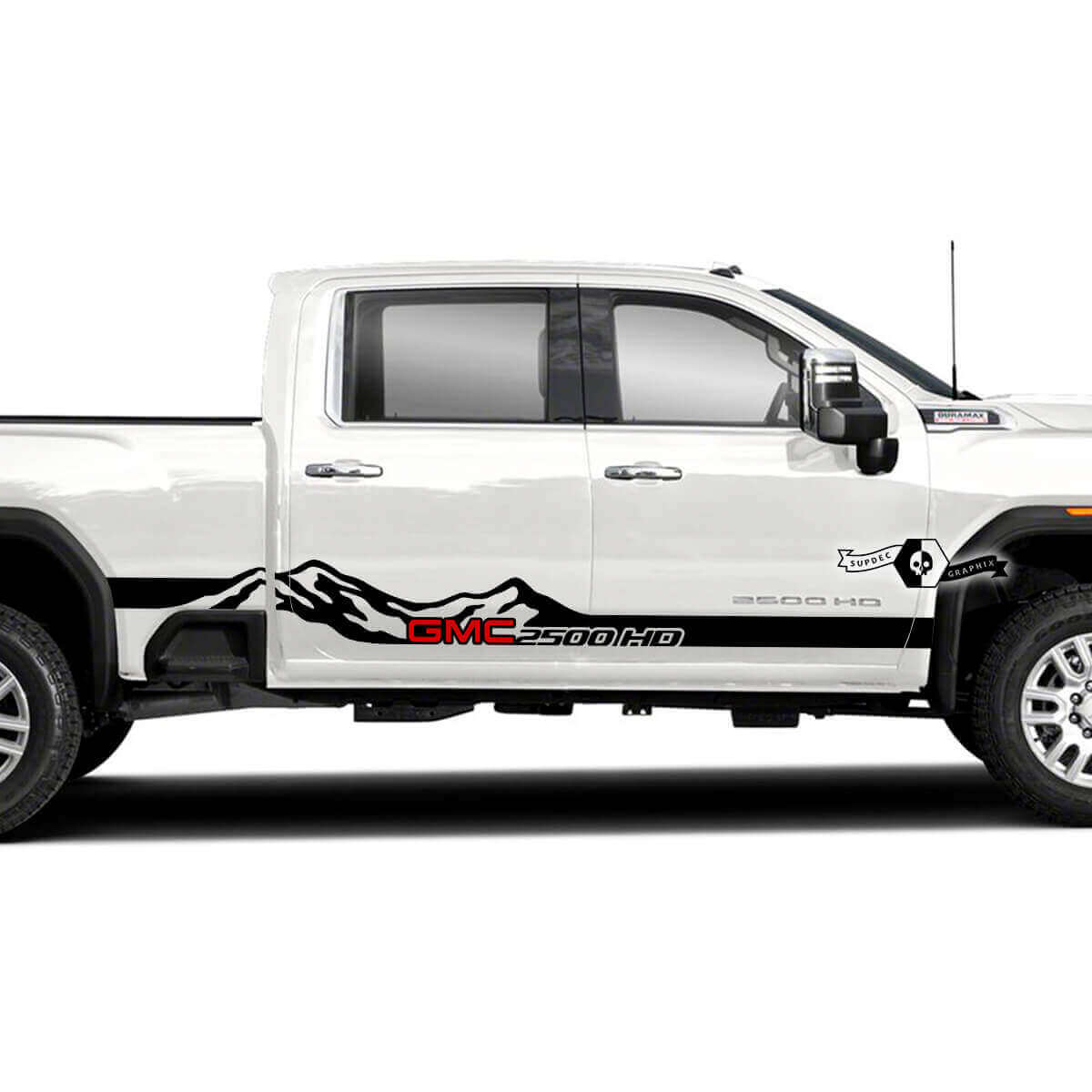 Autocollant en vinyle bandes latérales style montagnes pour GMC Sierra 2500HD 2022