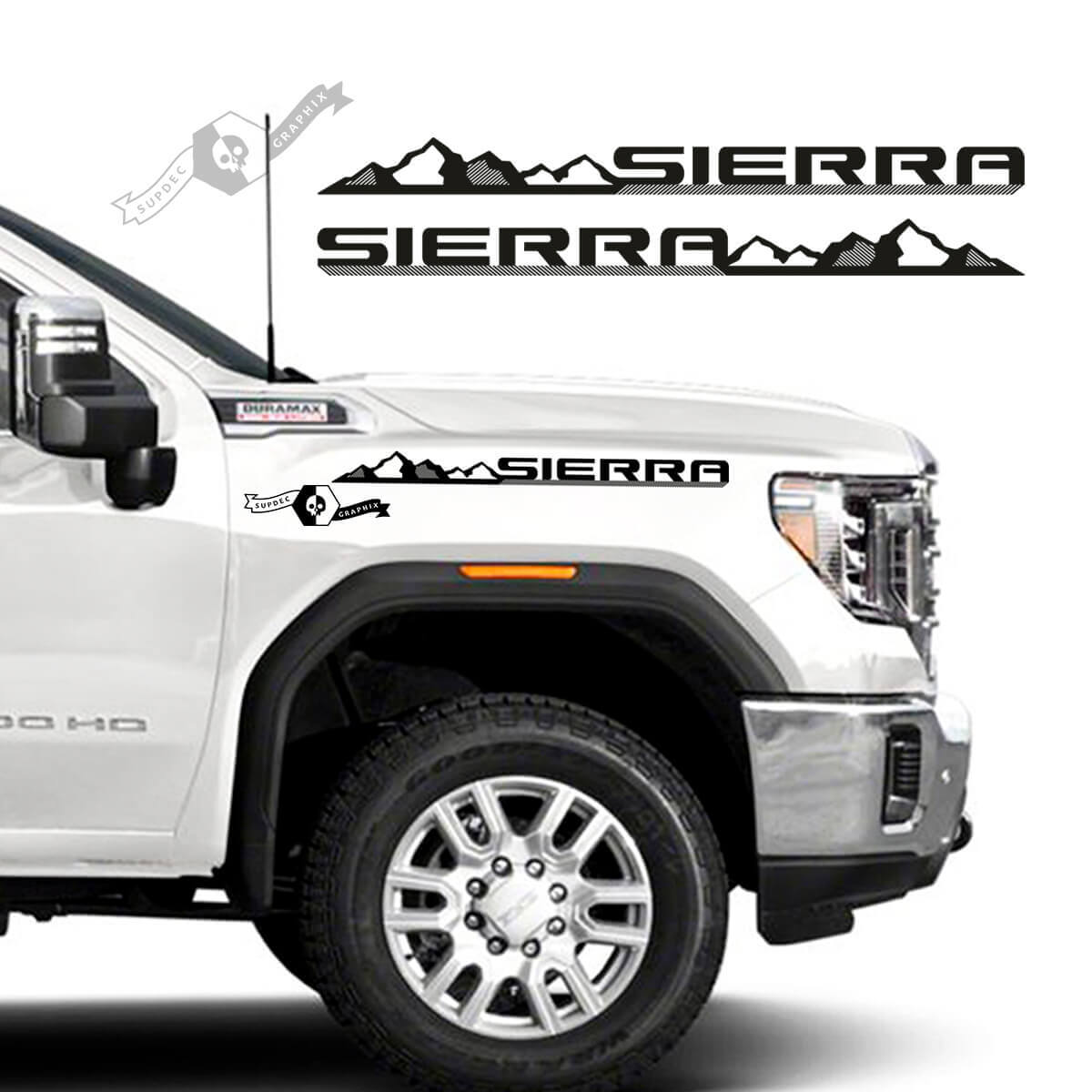 Autocollants vinyle bande latérale style montagne pour GMC Sierra 2500HD (paire)