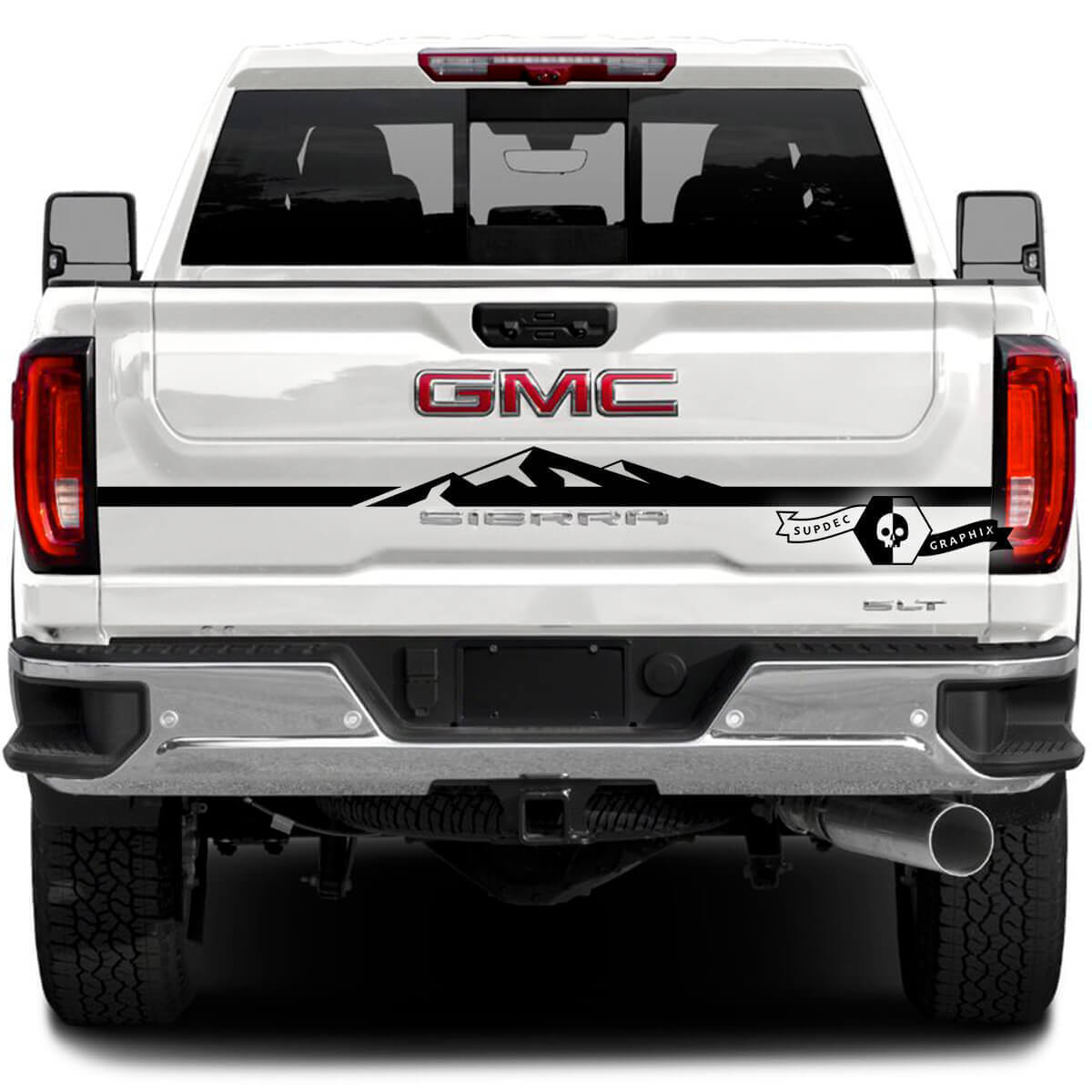 Autocollant en vinyle à rayures style montagne pour hayon GMC Sierra 2500HD 2022-23