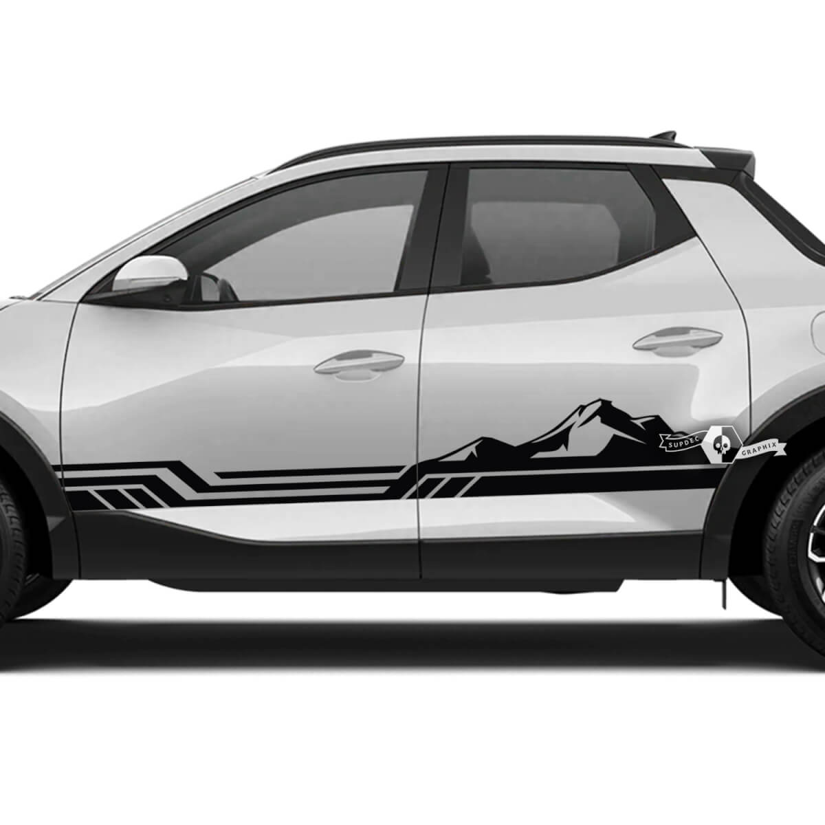 Paire d'autocollants en vinyle pour portes latérales Hyundai Santa Cruz Modern Mountains Lines Kit graphique
