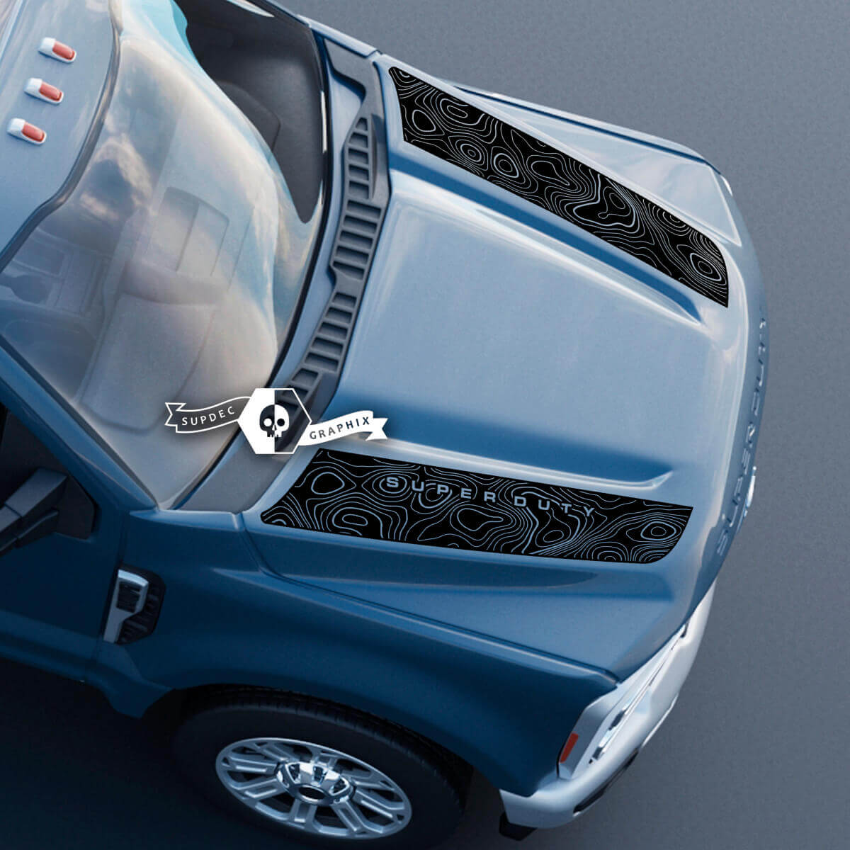 Capot Ford Super Duty 2023 + Up double carte topographique Topo décalcomanies autocollants graphiques vinyle
