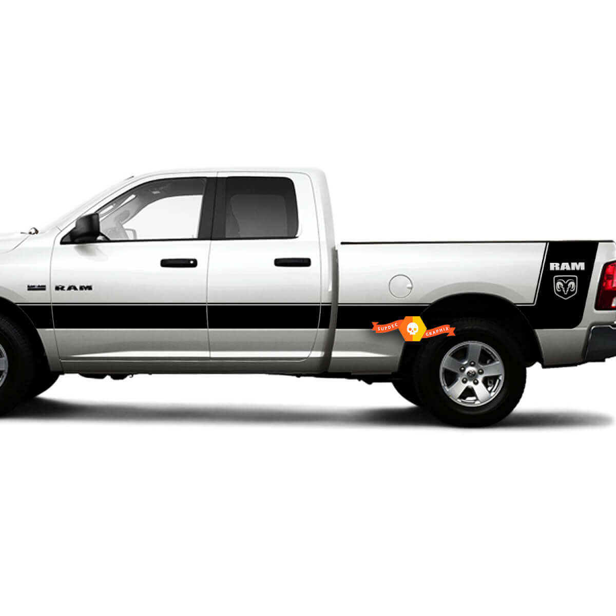Kit d'autocollants en vinyle bandes latérales style Hemi pour Dodge Ram 1500 2500