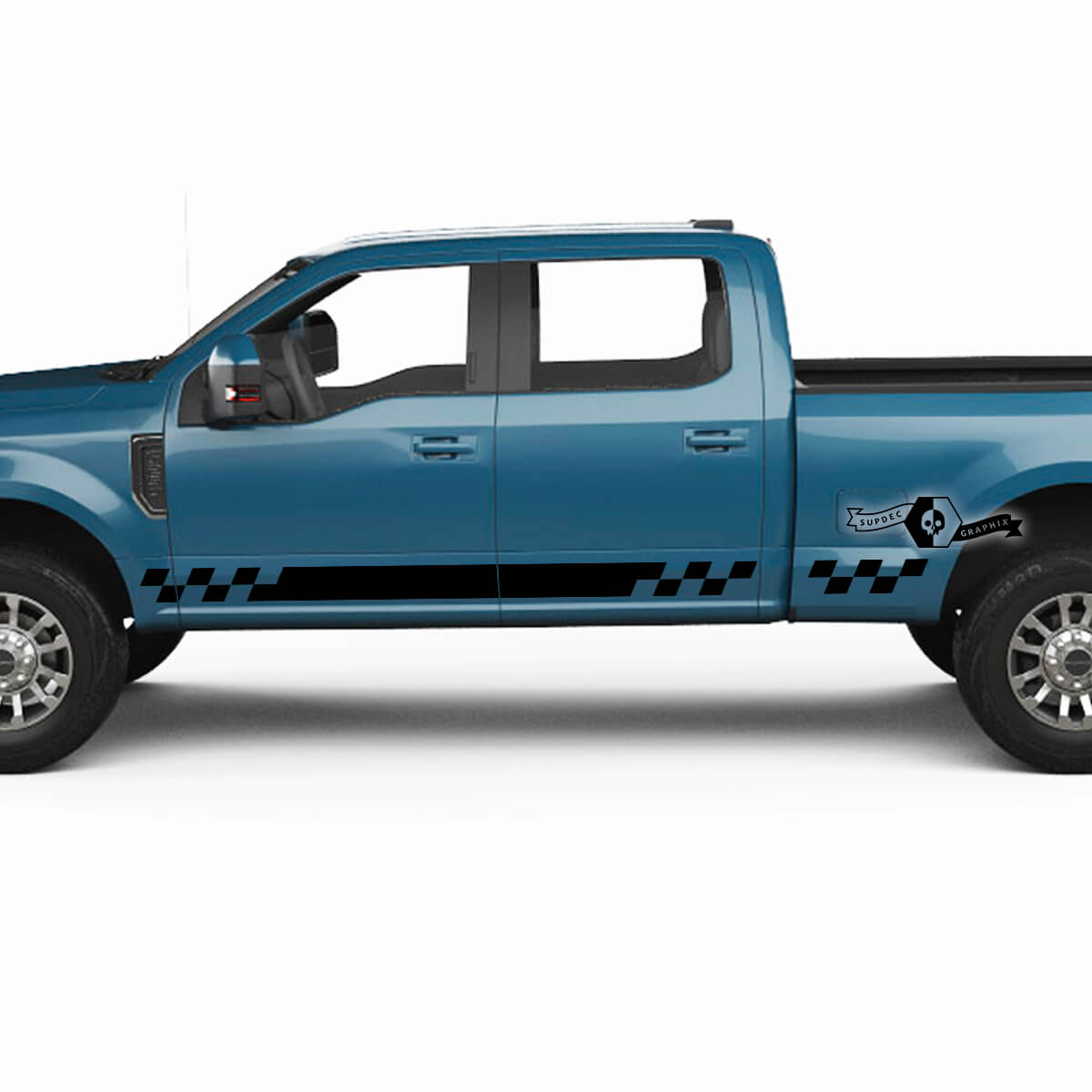 Paire Ford Super Duty 2023 Rocker Panel Stripes Damier Drapeau Corps Portes Stickers Côté Autocollants Graphiques Vinyle
