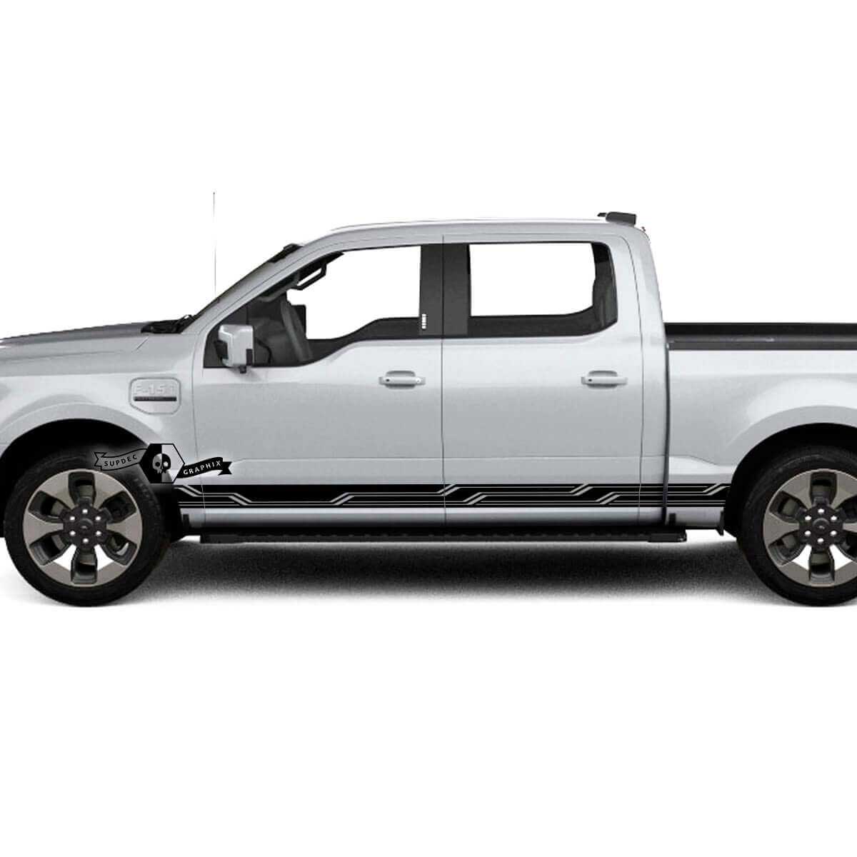 Paire Musclecar truck Lightning 2022 2023 Rocker Panel Geometry Stripes Body Doors Stickers Side Stickers Graphics Vinyl
