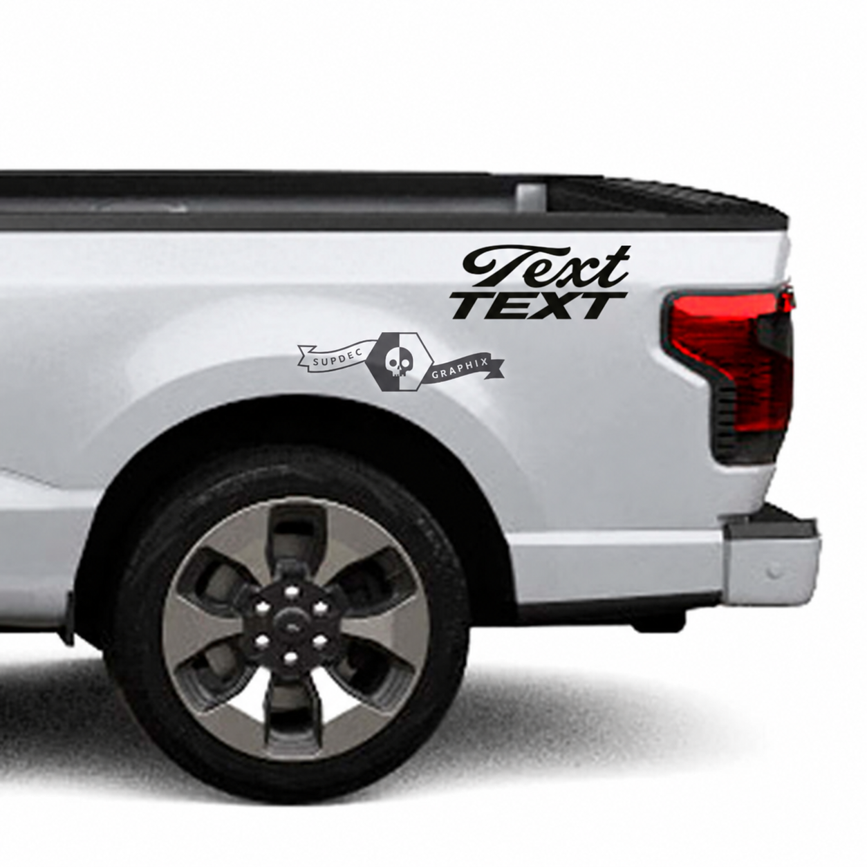 Text Script and TEXT Block Pair Côté de benne Autocollant vinyle pour Ford F-150 Lightning