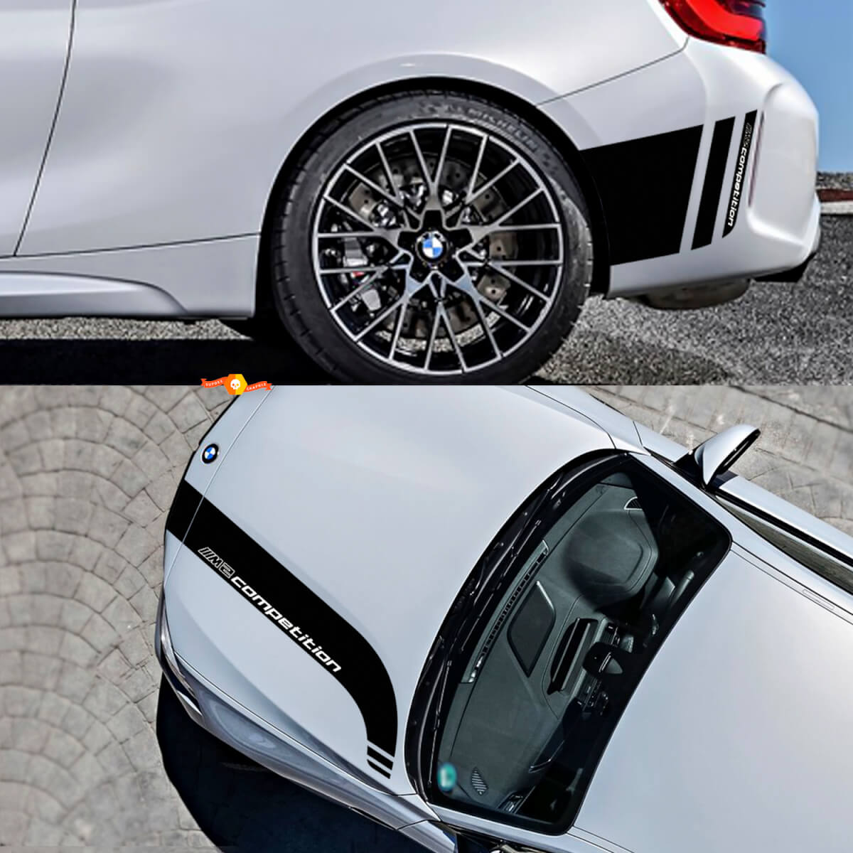 Kit d'autocollants vinyle de bandes sur capot et côtés arrière pour BMW M2 Competition F87
