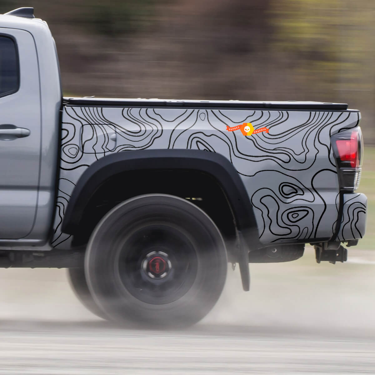 2x Zone de lit Toyota Tacoma Carte topographique contour Topo Wrap Vinyl Decals autocollant graphique
