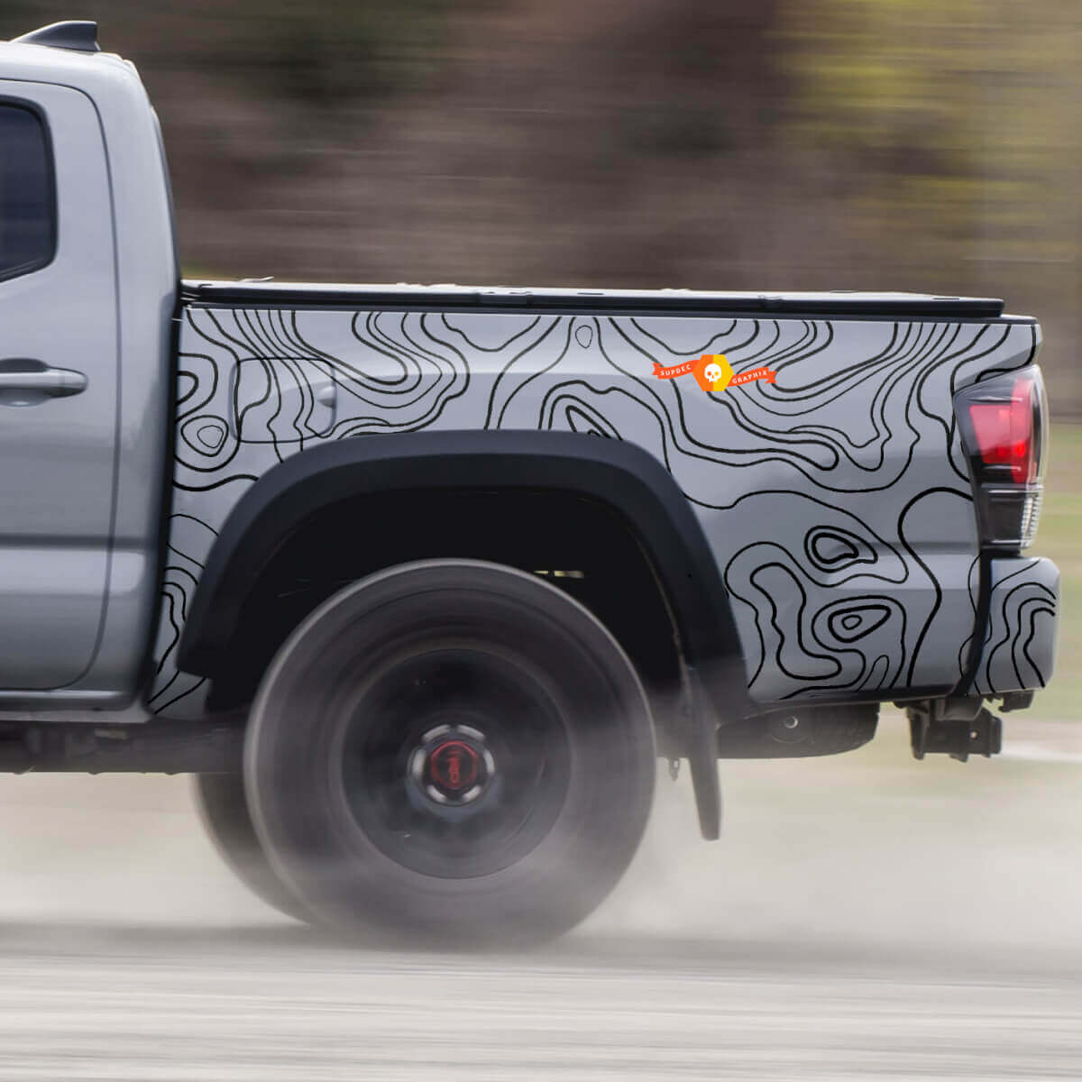 2x Zone de lit Toyota Tacoma Carte topographique contour Topo Wrap Vinyl Decals autocollant graphique
