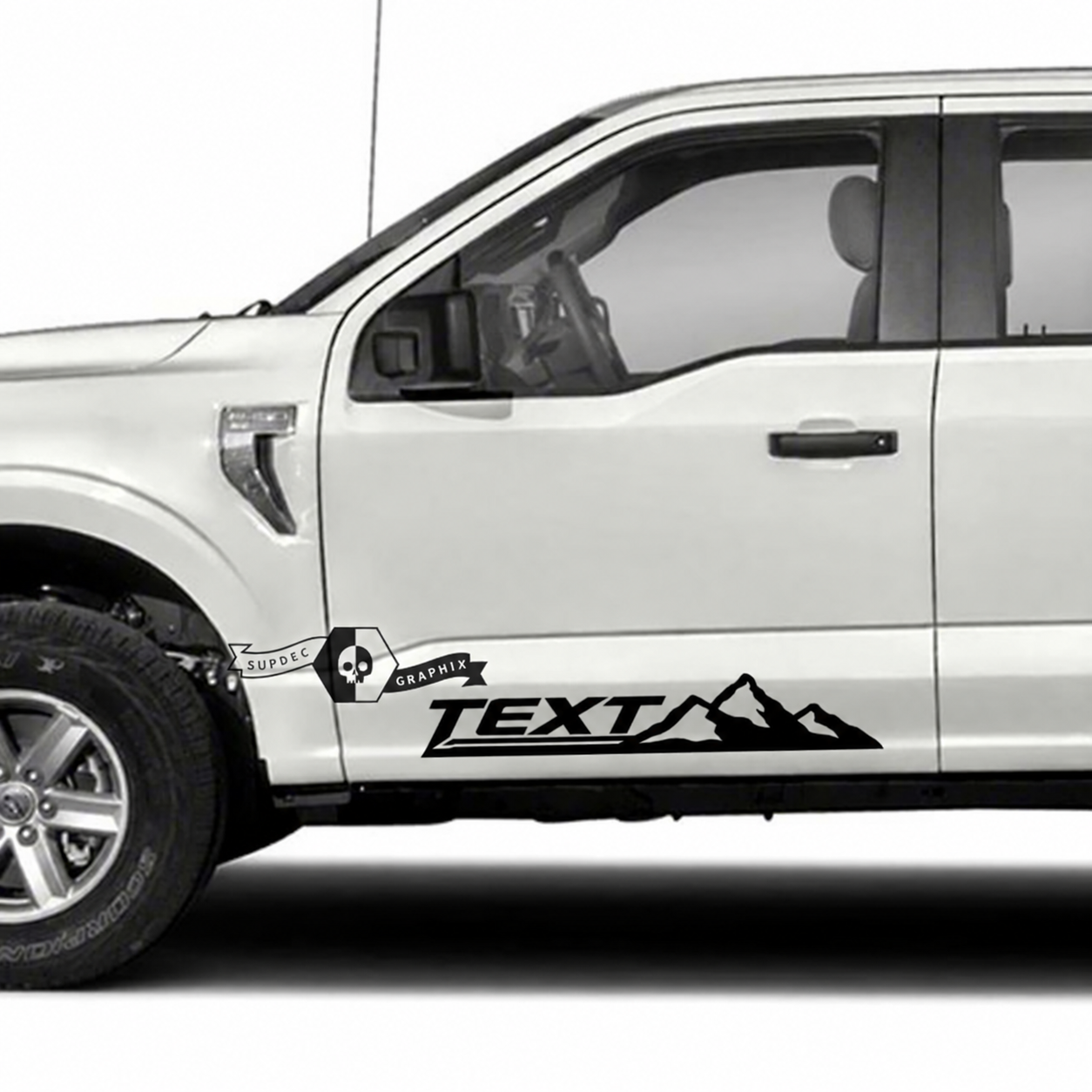 TEXT Three Peak Mountain Line Pair Porte Autocollant vinyle pour Ford F-150 2022-2023