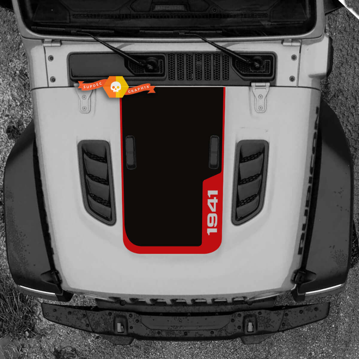 Autocollant Vinyle Capot 1941 Graphiques 2 pour Jeep Wrangler Rubicon 2 Couleurs