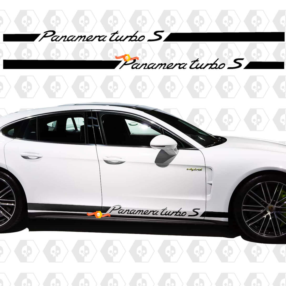 Autocollant de décalcomanie de bandes latérales de course de panneau de bascule hybride Porsche Panamera 4 E
