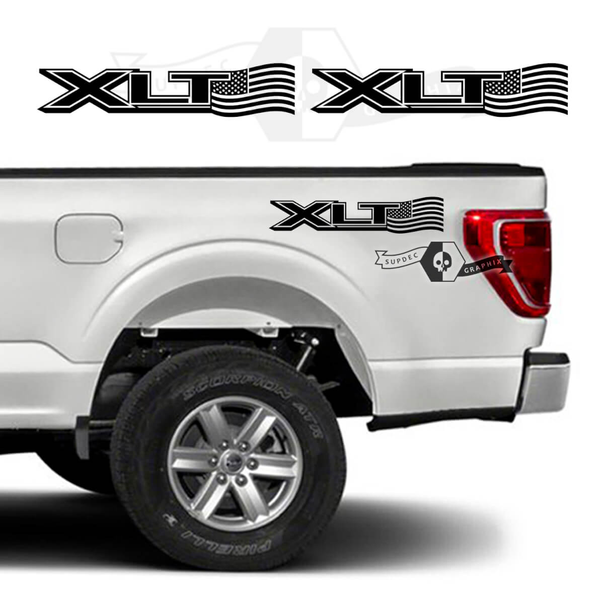 Paire d'autocollants en vinyle avec drapeau USA pour flanc de benne de camion muscle XLT