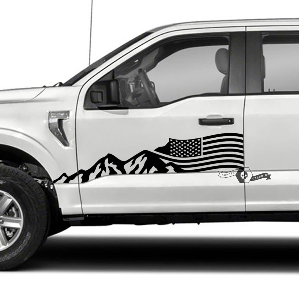 Autocollant autocollant en vinyle côté montagne drapeau USA pour camion Musclecar XLT