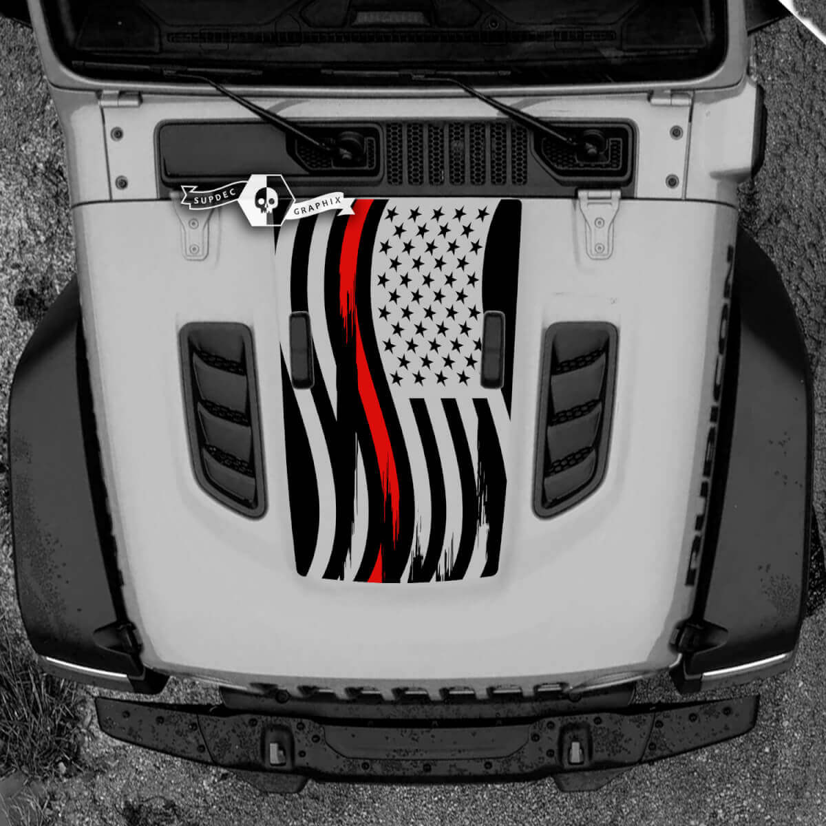 Autocollant vinyle capot Ligne rouge drapeau USA pour Jeep Wrangler