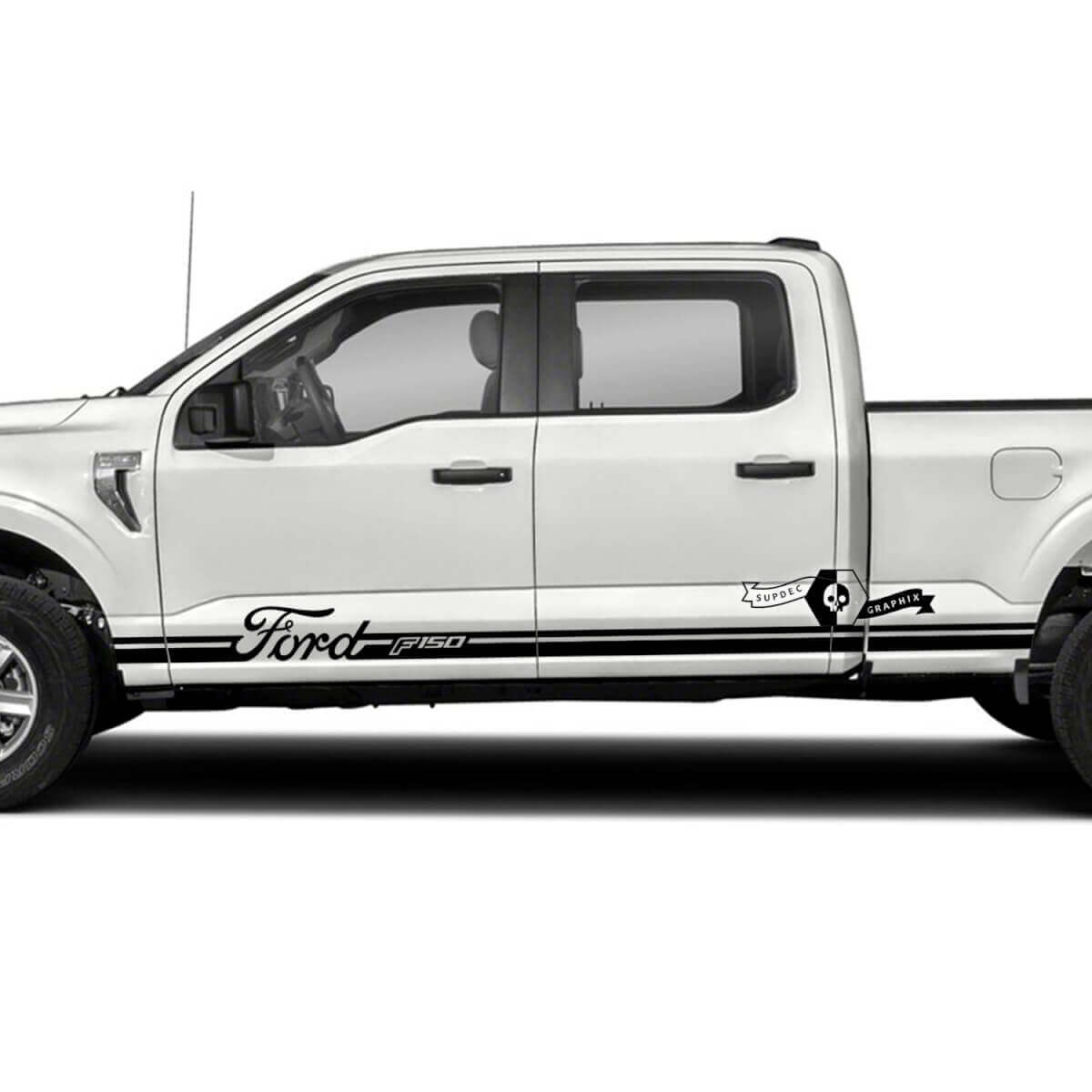 Paire Ford F-150 XLT Lit Rocker Panel Stripe F-150 Logo Graphiques Autocollants latéraux
