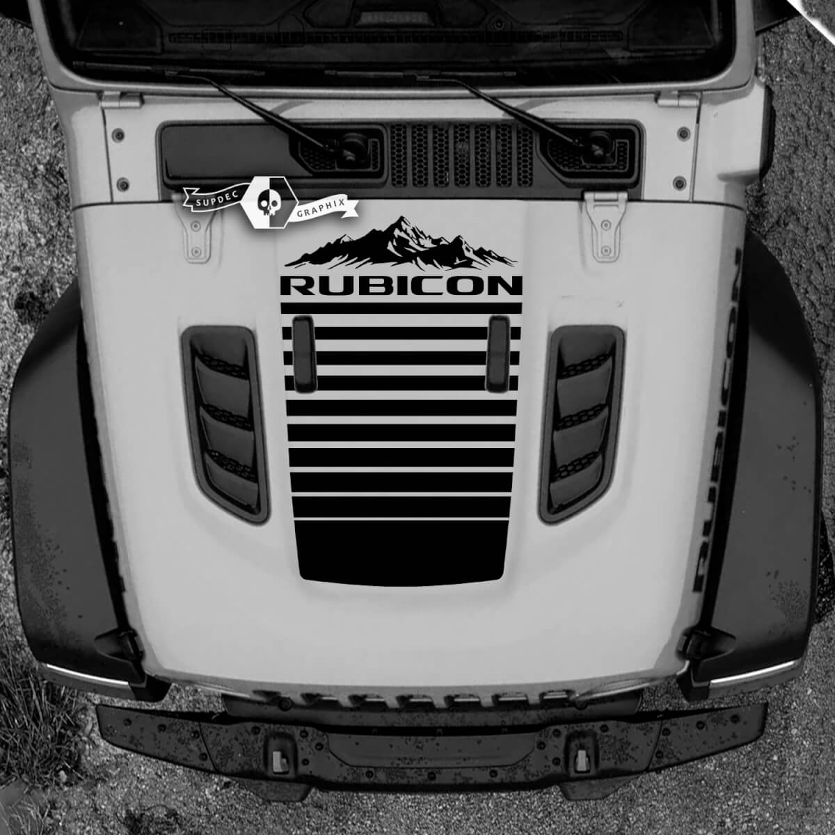 Capot Jeep RUBICON Wrangler JL Vinyle Bannière Montagnes Lignes Autocollant Autocollant Graphique
