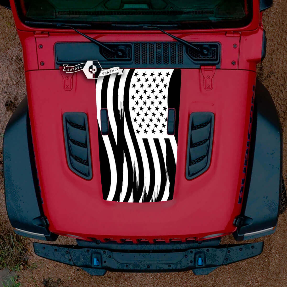 Capot Jeep RUBICON Wrangler JL Vinyl USA Drapeau Bannière Autocollant Graphique 2 Couleurs
