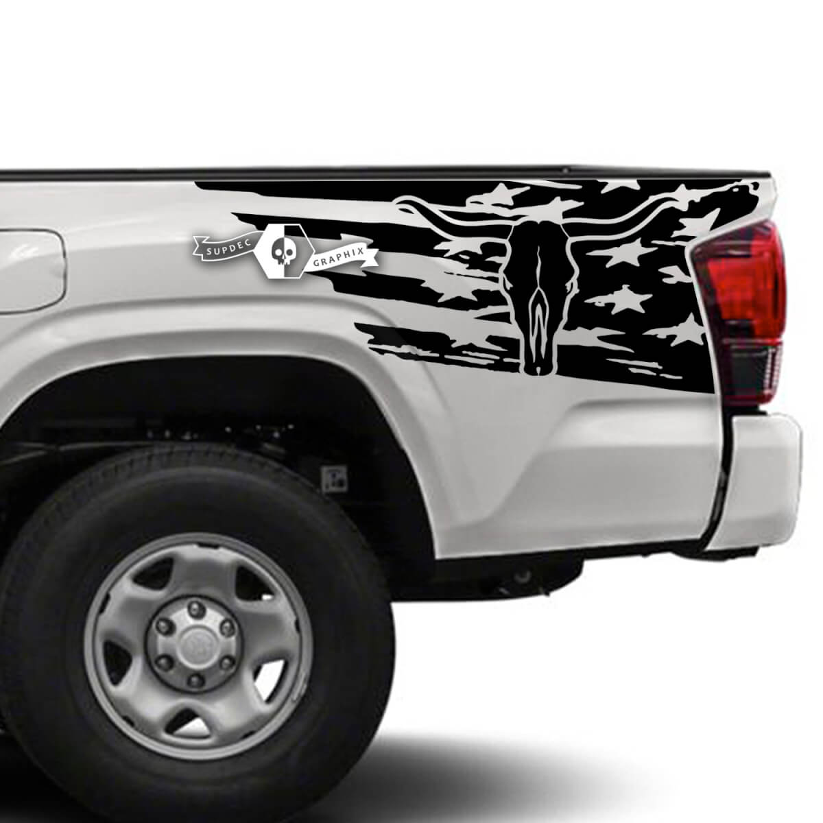 Autocollant vinyle tatouage tête de taureau avec drapeau USA pour Toyota Tacoma