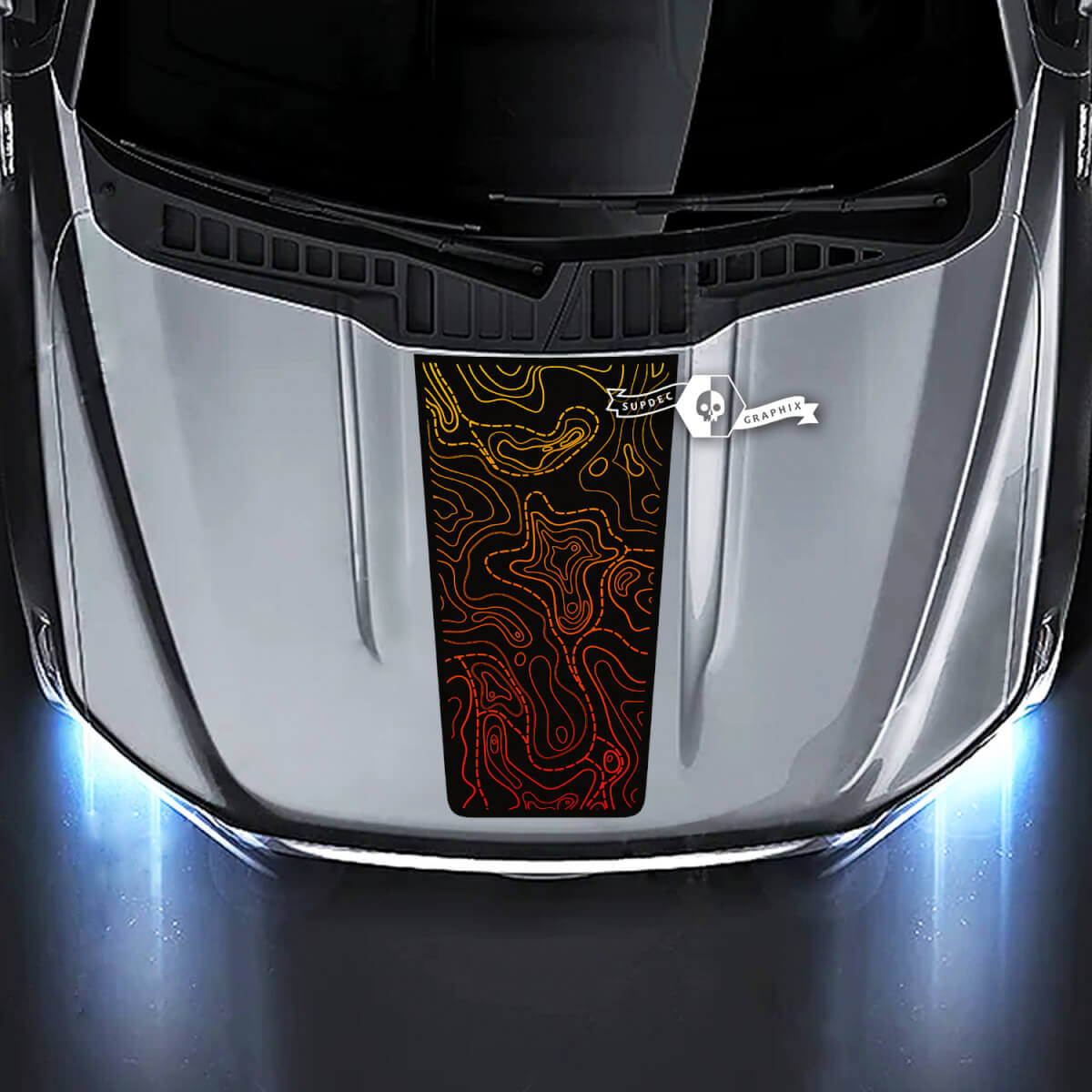 Autocollant vinyle style dégradé carte topographique pour capot de camion Musclecar XL XLT STX Lariat