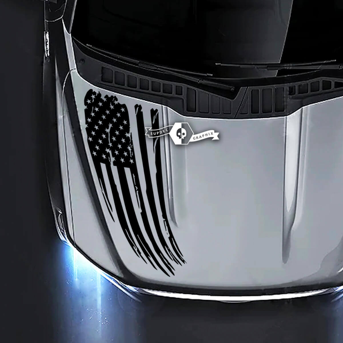 Ford F-150 XL XLT STX LARIAT Capot détruit Drapeau USA Autocollants graphiques latéraux
