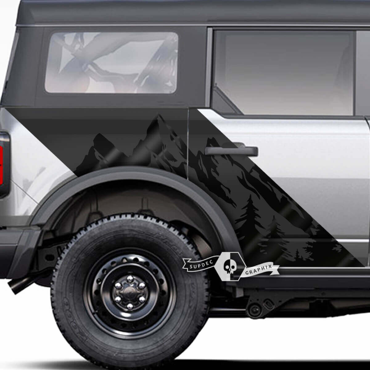 Paire de décalcomanies de style portes latérales montagnes forêt pour Musclecar horse 2 couleurs
