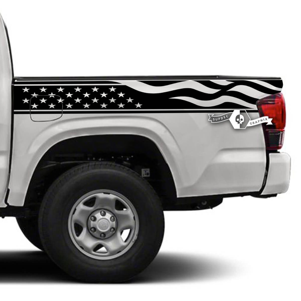 Paire Toyota Tacoma SR5 Lit Côté USA Drapeau Vinyle Autocollant Graphique
