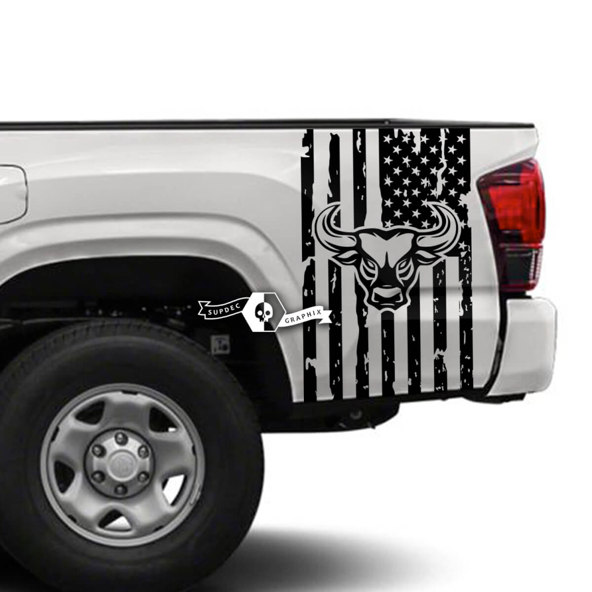 Autocollant vinyle décalcomanie avec tête de taureau et drapeau américain détruit pour Toyota Tacoma