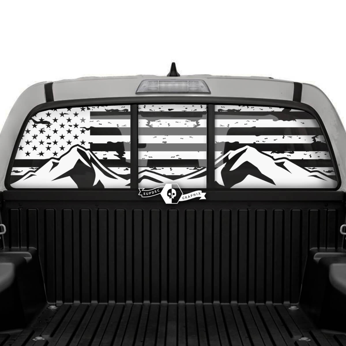 Autocollant vinyle de lunette arrière montagnes avec drapeau USA pour Toyota Tacoma