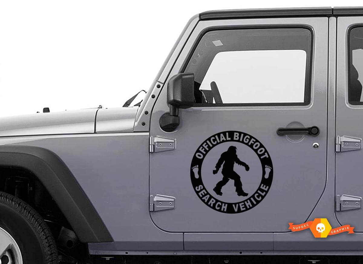 Autocollant en vinyle Bigfoot Search Véhicule Sasquatch pour porte Jeep Wrangler