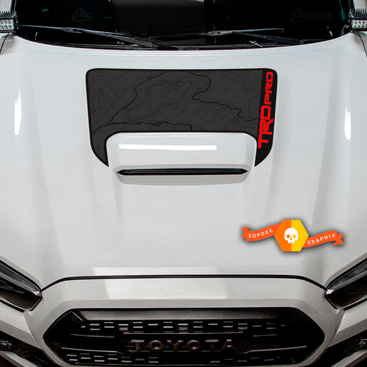 Autocollant vinyle carte topographique style TRD pour capot Toyota Tacoma 2016-2023