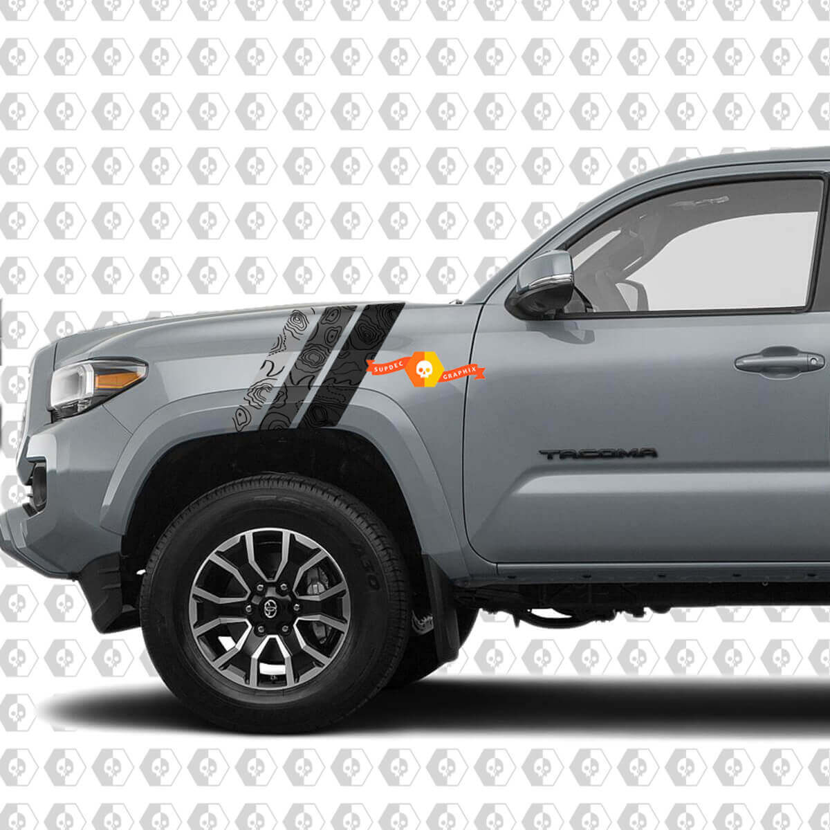 Paire de cartes topographiques de capot d’aile Toyota Tacoma SR5 TRD Stripes Side Vinyl Decals Stickers
