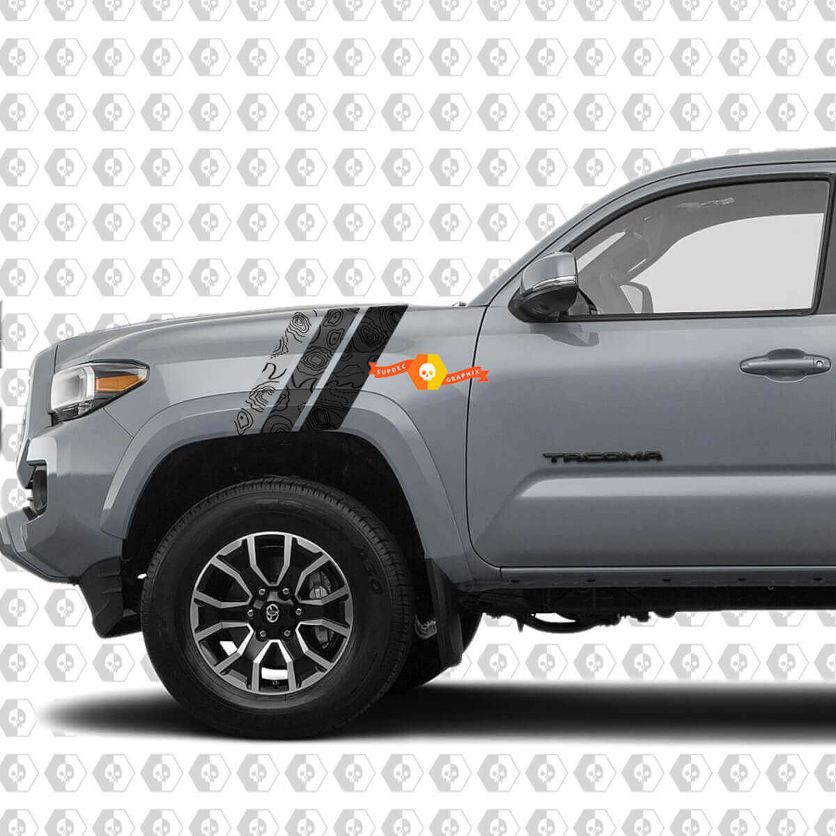 Autocollant en vinyle rayé style carte topographique pour aile avant Toyota Tacoma