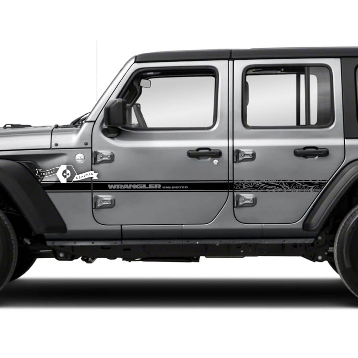 Paire Jeep Wrangler Carte topographique illimitée Topo Accent Line Portes Fender Side Stripe Vinyl Sticker Decal
