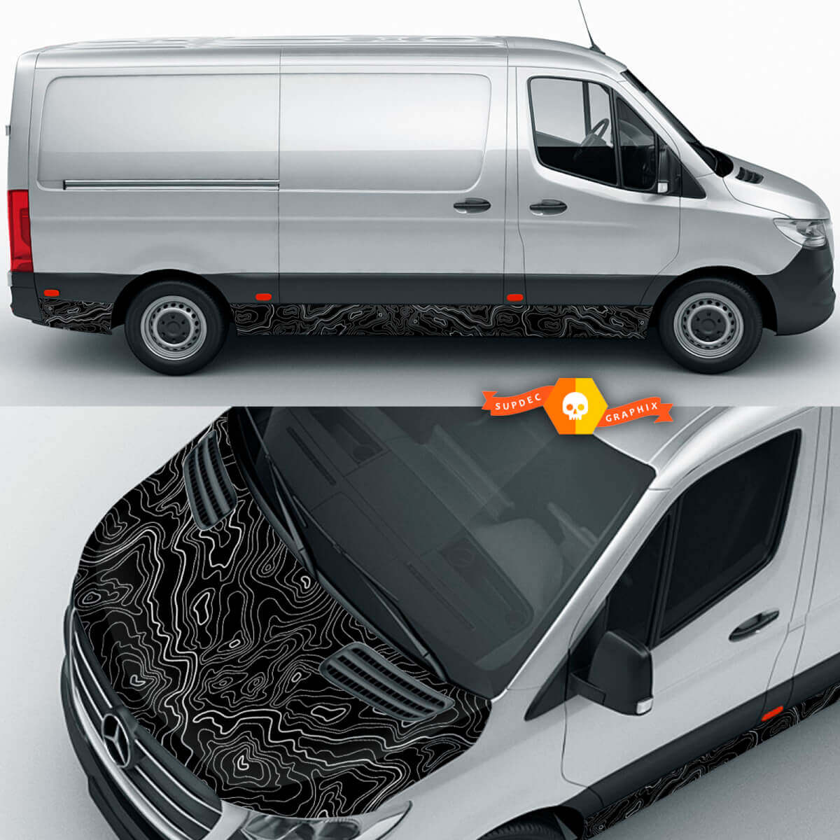 Panneau de décalage topographique de cartes topographiques et de bascule latérale pour Mercedes Benz Sprinter en vinyle Autocollants graphiques
