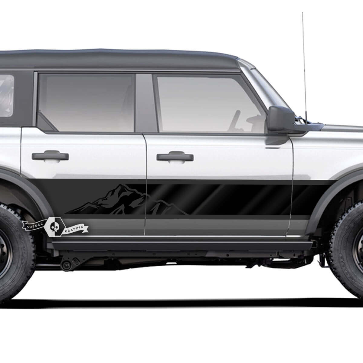Paire d'autocollants de bas de caisse de style montagnes pour Ford Bronco
