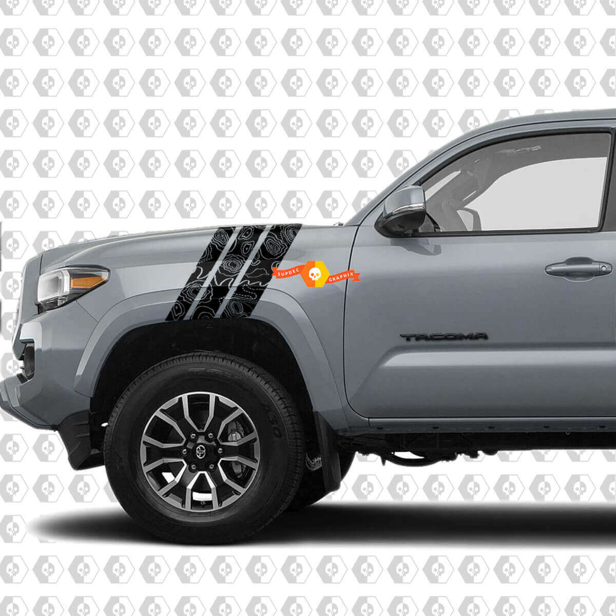 Autocollant en vinyle à bandes style carte topographique pour garde-boue Toyota Tacoma