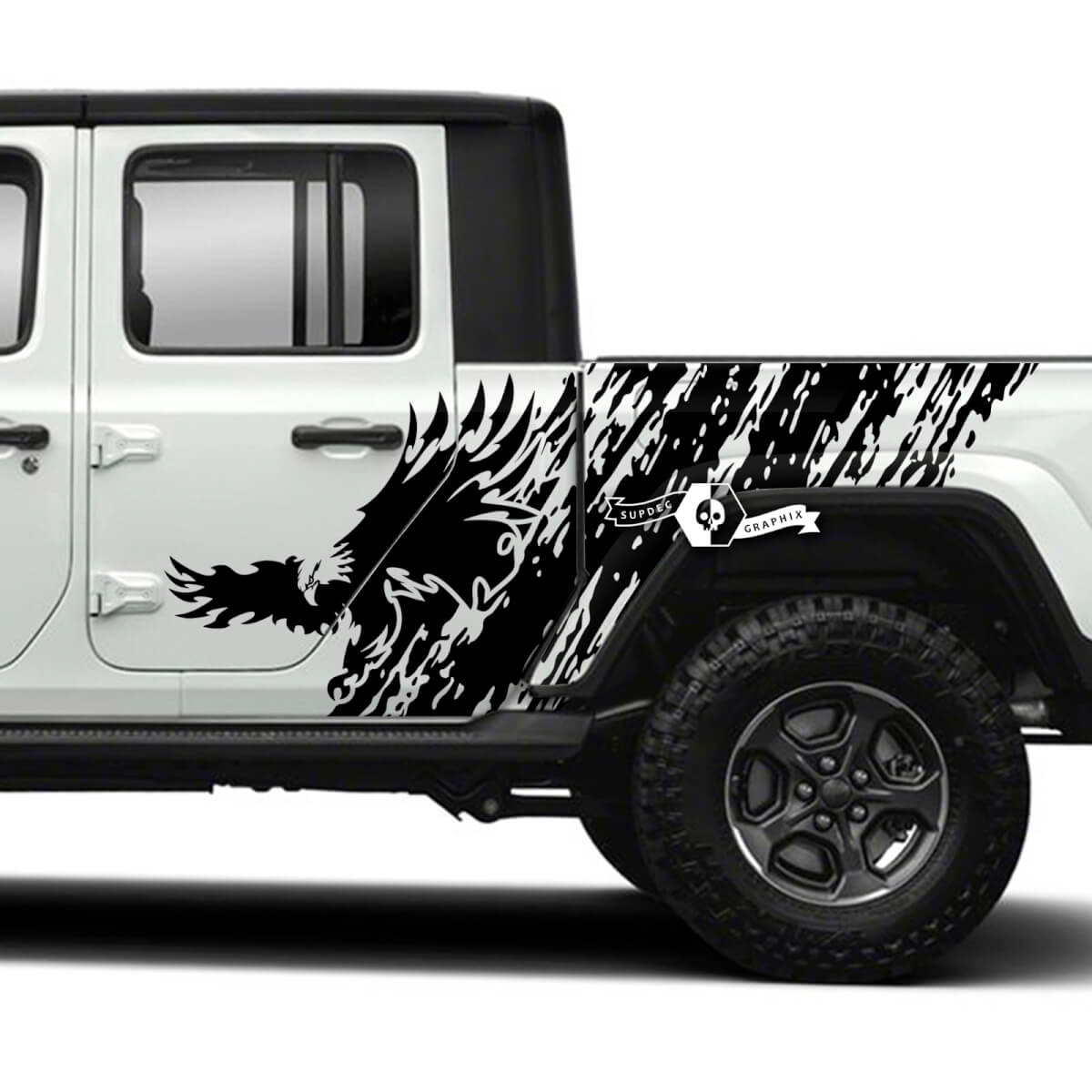 Autocollants en vinyle pour portes latérales de lit, énorme chauve américain avec rayures en détresse, autocollants pour Jeep Gladiator
