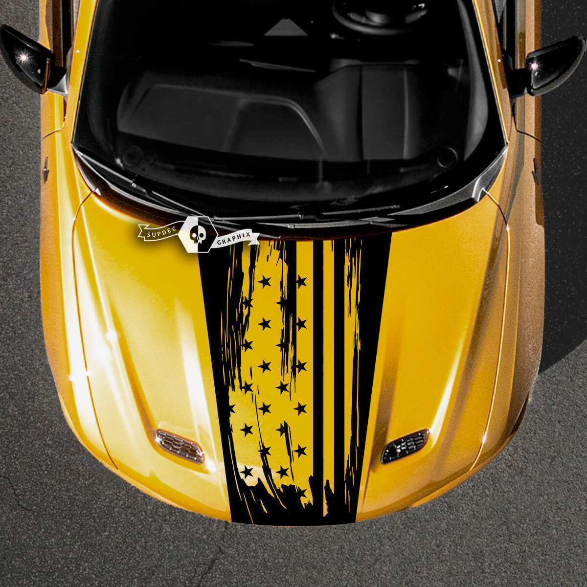 Dodge Hornet Hood Stripes Wrap USA Flag Détruit Vinyle Autocollant
