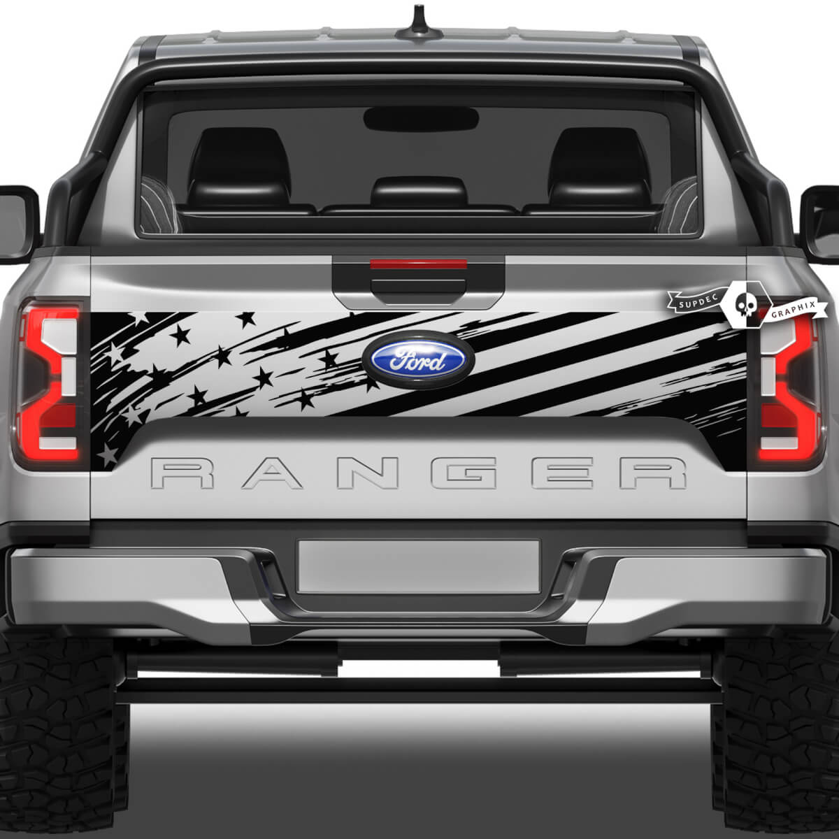 Ford Ranger Wrap USA Drapeau Détruit Boue Splash Wrap Hayon Lit Côté Vinyle Autocollants Décalcomanies
